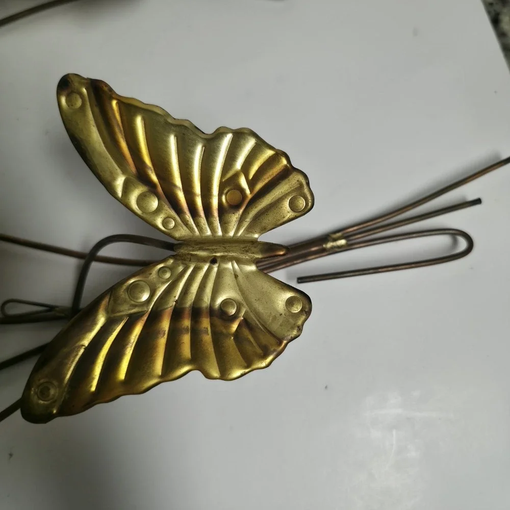 Vtg Homco Brass Metal Wall Art Set MCM Gold Flowers Butterflies 22